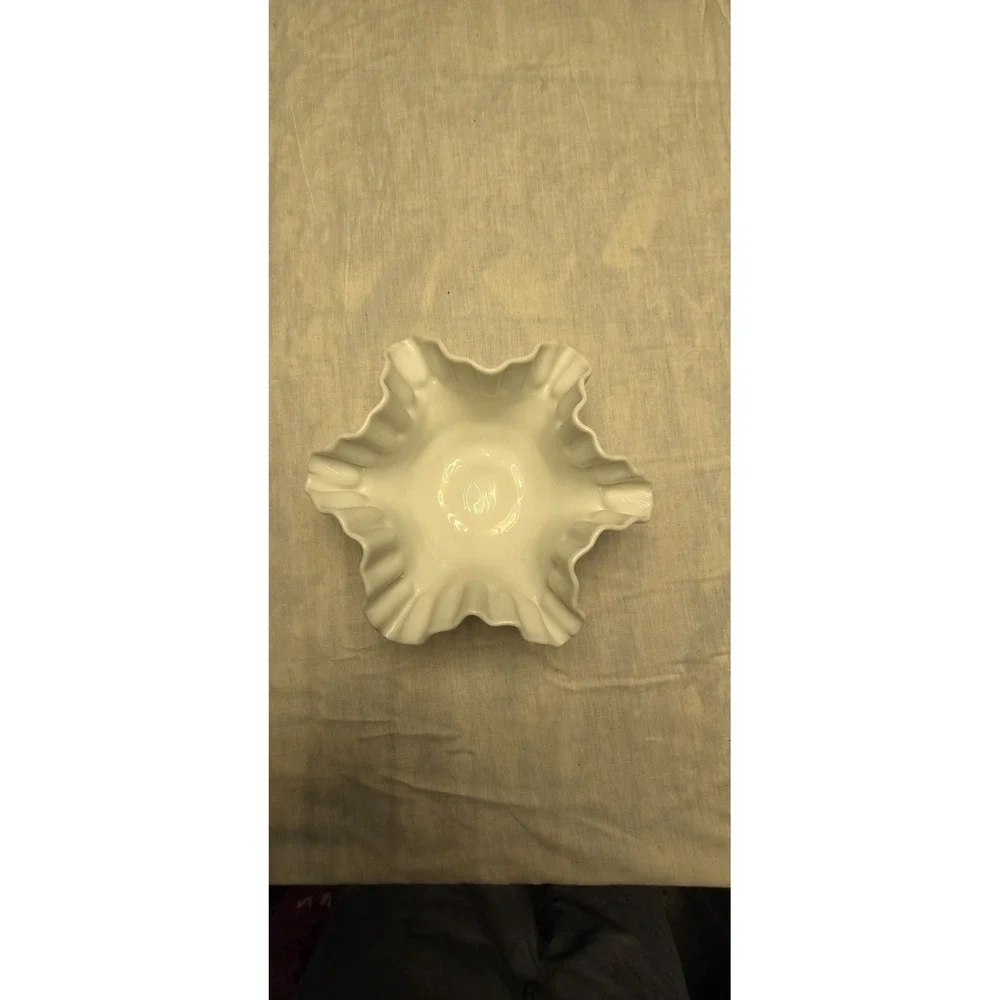 Vintage Milk Glass With Roses And Ruffle Rim - Picture 6 of 11